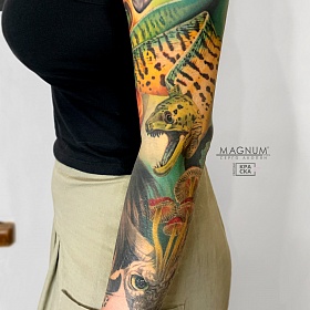 Серго Акопян, реализм тату, realism tattoo, цветной реализм, цветная татуировка, тату портрет, реалистичная тату, тату на руке, тату змея, тату абстракция, тату рукав