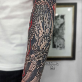 Александр Мосолов, реализм тату, тату мифология, японская тату, цветная татуировка, тату дракон, тату япония, тату на руке
