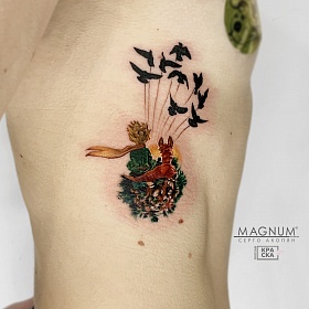 Серго Акопян, реализм тату, realism tattoo, цветной реализм, цветная татуировка, тату птица, реалистичная тату, тату принц , тату экспрессионизм, тату на боку