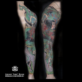 Александр Мосолов, цветная татуировка, ориентал, ориентал тату, японская татуировка, тату япония, тату в японском стиле,  тату на руке, тату самурай, японский самурай, тату дракон, японский рукав