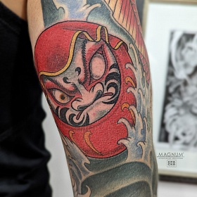 Александр Мосолов, реализм тату, япония тату, цветной реализм, японская татуировка, тату японская, дарума  тату, тату на руке
