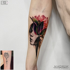 Серго Акопян, реализм тату, realism tattoo, цветной реализм, цветная татуировка, тату портрет, реалистичная тату, тату на руке, тату девушка, тату абстракция, тату цветок