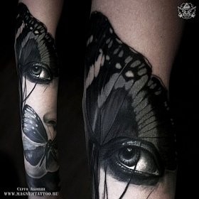 Серго Акопян, реализм тату, realism tattoo, цветной реализм, цветная татуировка, тату портрет, реалистичная тату, тату на руке, тату глаз, глаз, глаз на руке, тату бабочка