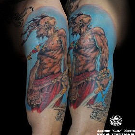 Александр Мосолов, реализм тату, realism tattoo, цветной реализм, цветная татуировка, тату портрет, реалистичная тату, тату на руке, тату казак, казак, шаровары
