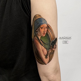 Серго Акопян, реализм тату, realism tattoo, цветной реализм, цветная татуировка, тату портрет, реалистичная тату, тату на руке, тату арт, ян вермеер , тату картина