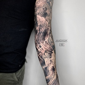 Серго Акопян, реализм тату, realism tattoo, цветной реализм, цветная татуировка, тату портрет, реалистичная тату, тату на руке, тату черно белая, тату рукав, морская тату