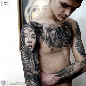 Серго Акопян, реализм тату, realism tattoo, цветной реализм, цветная татуировка, тату портрет, реалистичная тату, тату на руке, тату штрихами, тату абстракция, тату экспрессионизм