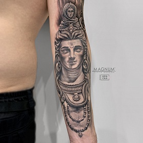 Серго Акопян, реализм тату, realism tattoo, цветной реализм, цветная татуировка, тату портрет, реалистичная тату, тату на руке, тату будда, тату шива, тату рукав