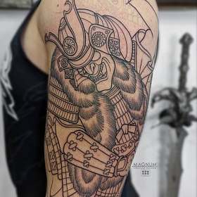 Александр Мосолов, реализм тату, япония тату, цветной реализм, японская татуировка, тату воин, самурай  тату, тату на руке
