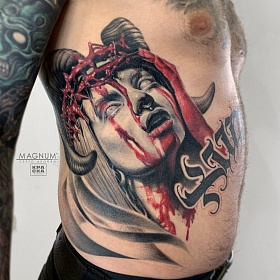 Серго Акопян, реализм тату, realism tattoo, цветной реализм, цветная татуировка, черно белый реализм , реалистичная тату, тату девушка, тату демон, тату на боку
