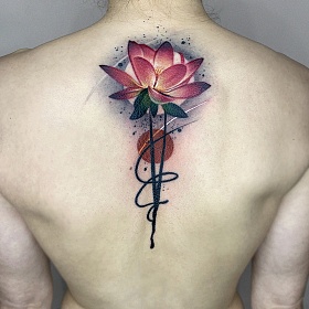 Серго Акопян, реализм тату, realism tattoo, цветной реализм, цветная татуировка, тату портрет, реалистичная тату, тату абстракция, тату лотос, тату на спине