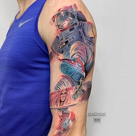 Серго Акопян, реализм тату, realism tattoo, цветной реализм, цветная татуировка, тату портрет, реалистичная тату, тату на руке, тату скейт, тату космонавт, тату космос