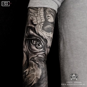 Серго Акопян, реализм тату, realism tattoo, цветной реализм, цветная татуировка, тату портрет, реалистичная тату, тату на руке, тату глаз