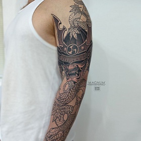 Александр Мосолов, реализм тату, япония тату, цветной реализм, японская татуировка, тату самурай, змея тату, тату на руке
