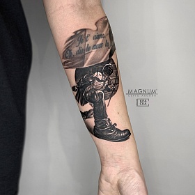 Серго Акопян, реализм тату, realism tattoo, цветной реализм, цветная татуировка, тату портрет, реалистичная тату, тату на руке, тату черный реализм, тату черно белая, тату рукав