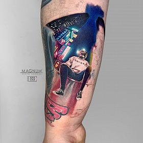 Серго Акопян, реализм тату, realism tattoo, цветной реализм, цветная татуировка, тату портрет, реалистичная тату, тату на руке, тату город, тату абстракция, тату рукав